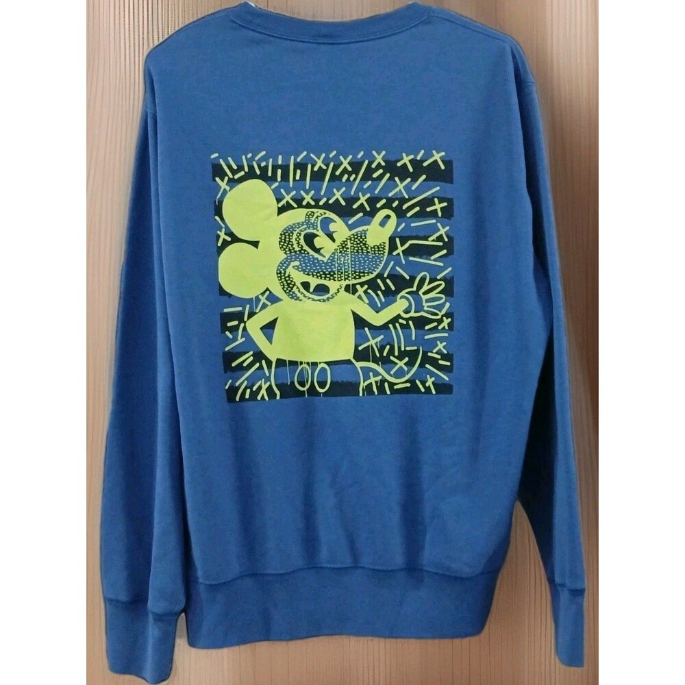 Keith Haring Mickey Mouse Sweatshirt Men M Uniqlo x Disney Blue Double Sided